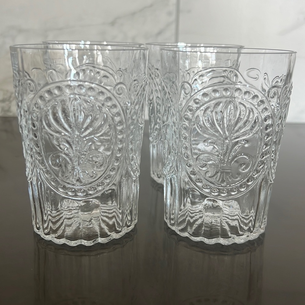 Anthropologie Fleur de Lis juice glasses